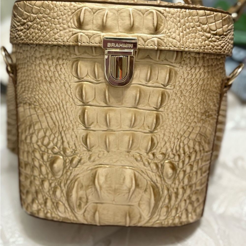 Brahmin Tan Crocodile-Embossed Shoulder Bag